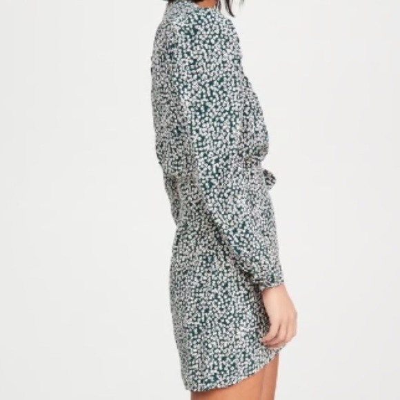 Free People NWT Green Pine Needle Combo Floral Kinsley Wrap Mini Dress - Picture 5 of 11